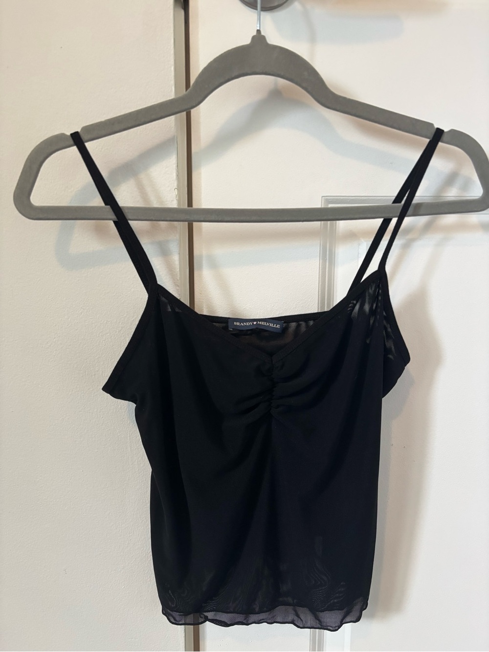 Brandy Melville Black Mesh Ruched Front Tank